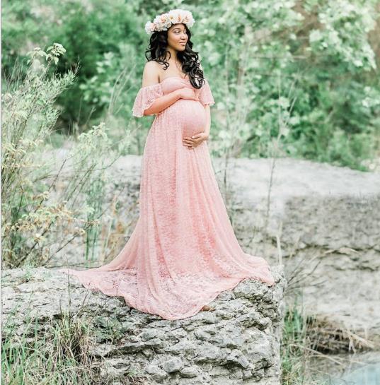 Lace Sweep Train Maxi Gown Maternity Dress