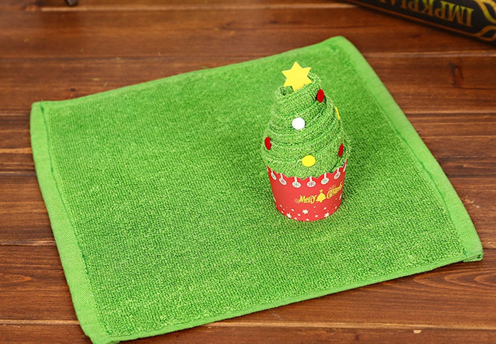 Santa Claus Christmas Tree Cupcake Cotton Towel Gifts