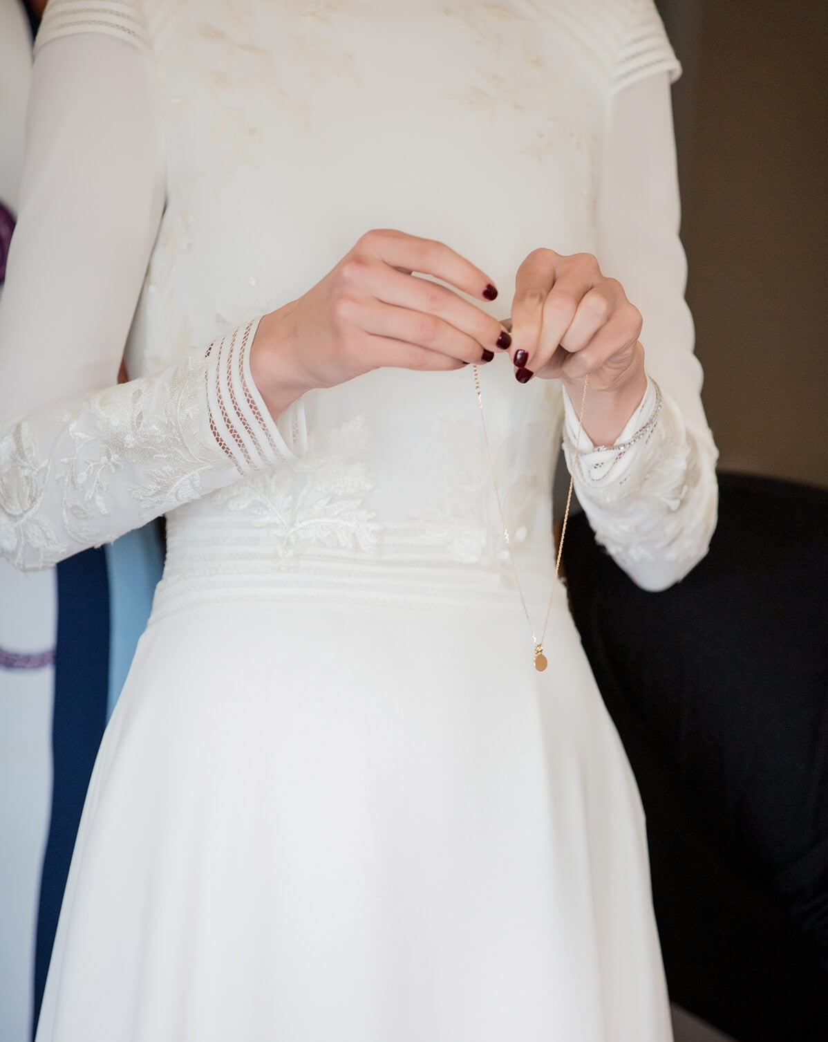Simple Long Sleeve Plain Satin Wedding Dress Bridal Gown