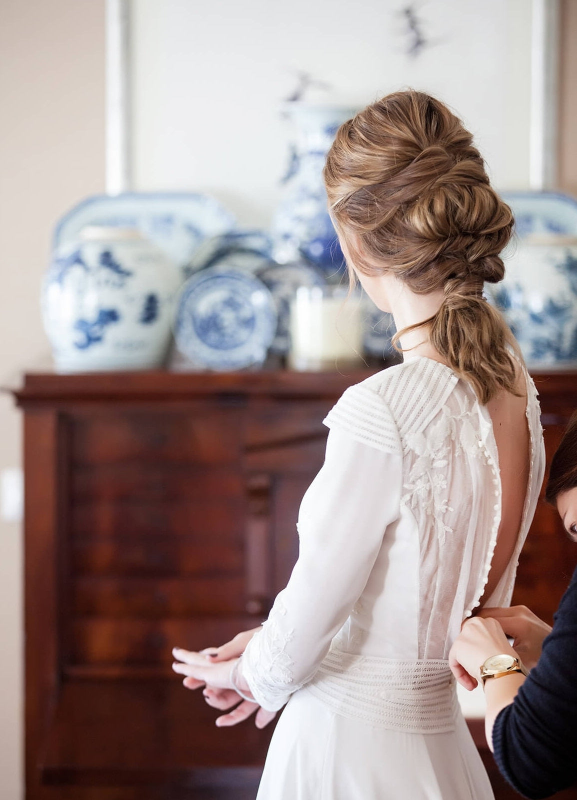 Simple Long Sleeve Plain Satin Wedding Dress Bridal Gown