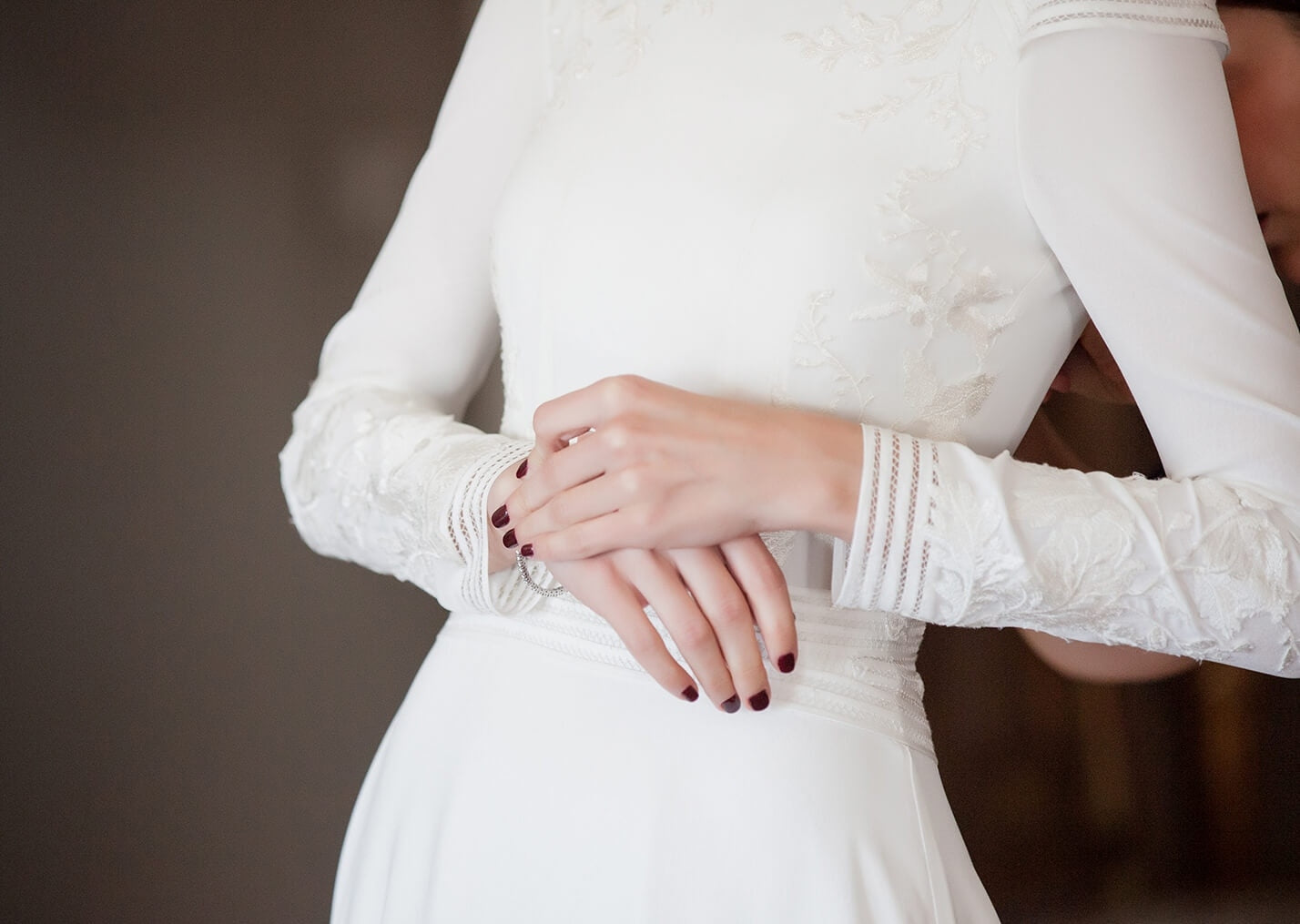 Simple Long Sleeve Plain Satin Wedding Dress Bridal Gown