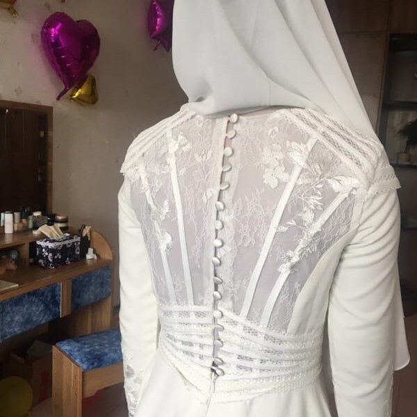 Simple Long Sleeve Plain Satin Wedding Dress Bridal Gown