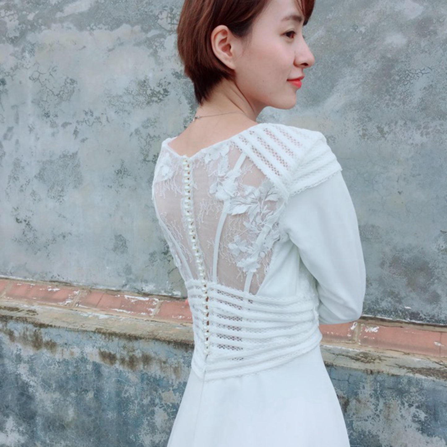 Simple Long Sleeve Plain Satin Wedding Dress Bridal Gown