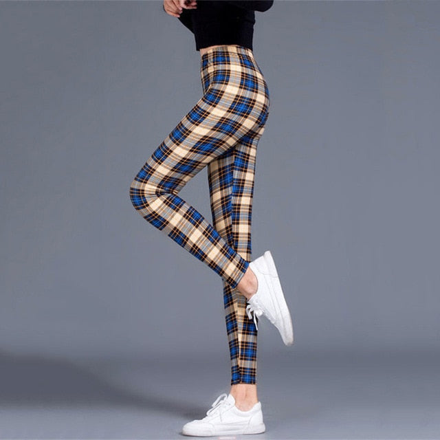 High Waist Fitness Plaid Print Leggings