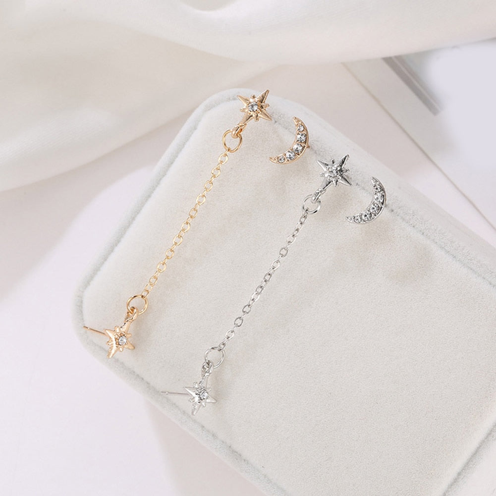 Double Star Moon Stud Earrings