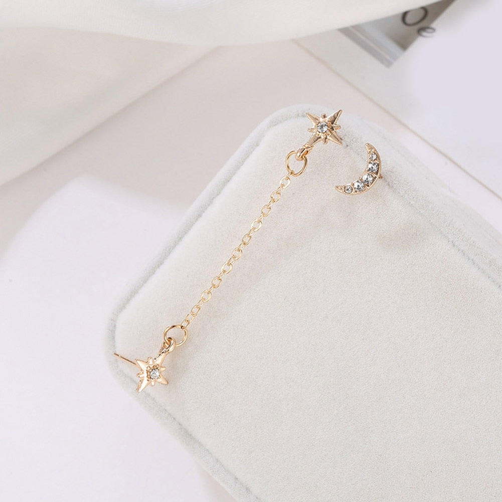 Double Star Moon Stud Earrings