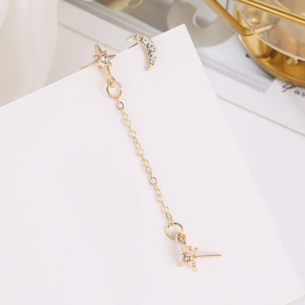 Double Star Moon Stud Earrings