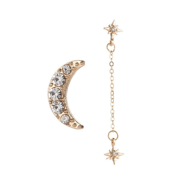 Double Star Moon Stud Earrings