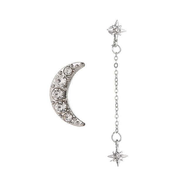 Double Star Moon Stud Earrings