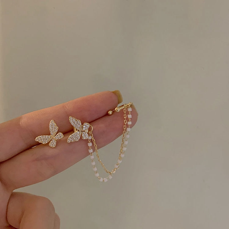 Rhinestone Butterfly Stud Drop Earrings