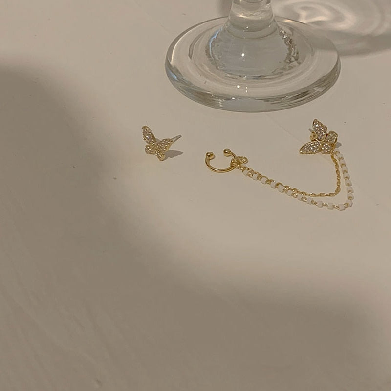 Rhinestone Butterfly Stud Drop Earrings
