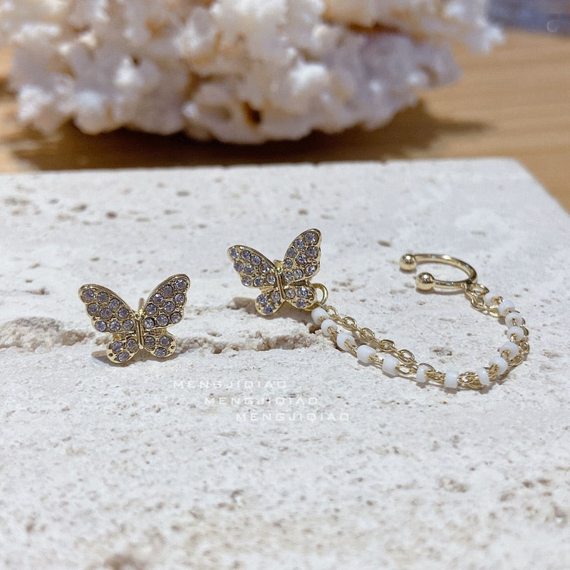 Rhinestone Butterfly Stud Drop Earrings