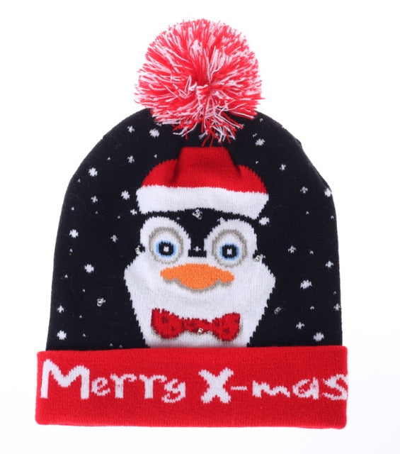 LED Knitted Christmas Hat Beanie Light Up Warm Hat