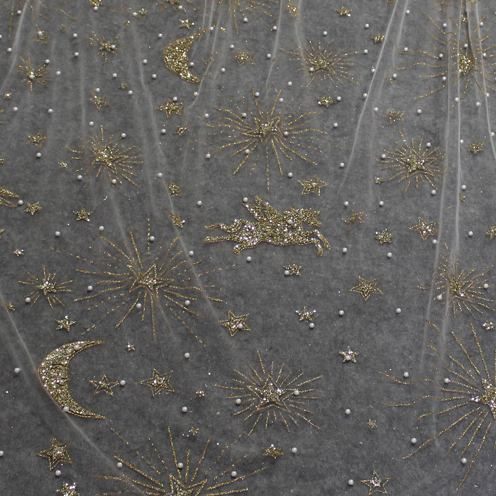 Gold Dust Pearls Moon Star Unicorn Wedding Cape Veil