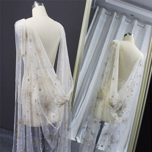 Gold Dust Pearls Moon Star Unicorn Wedding Cape Veil