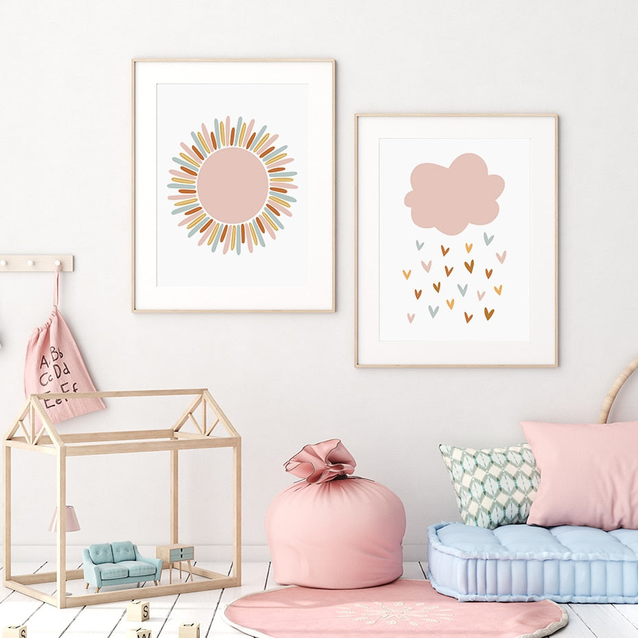 Boho Pink Rainbow Clouds You Are My Sunshine Nursery Poster