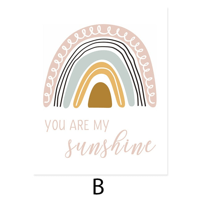 Boho Pink Rainbow Clouds You Are My Sunshine Nursery Poster