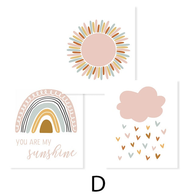 Boho Pink Rainbow Clouds You Are My Sunshine Nursery Poster