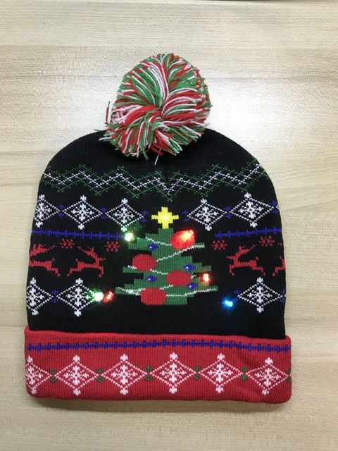 LED Knitted Christmas Hat Beanie Light Up Warm Hat