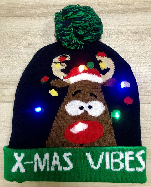 LED Knitted Christmas Hat Beanie Light Up Warm Hat