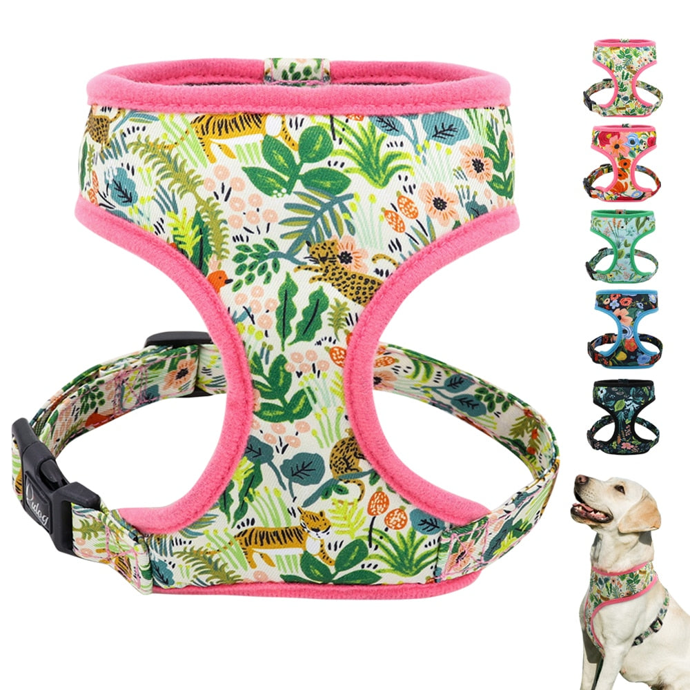 Tropical Flowers Printed Adjustable Pet Harness