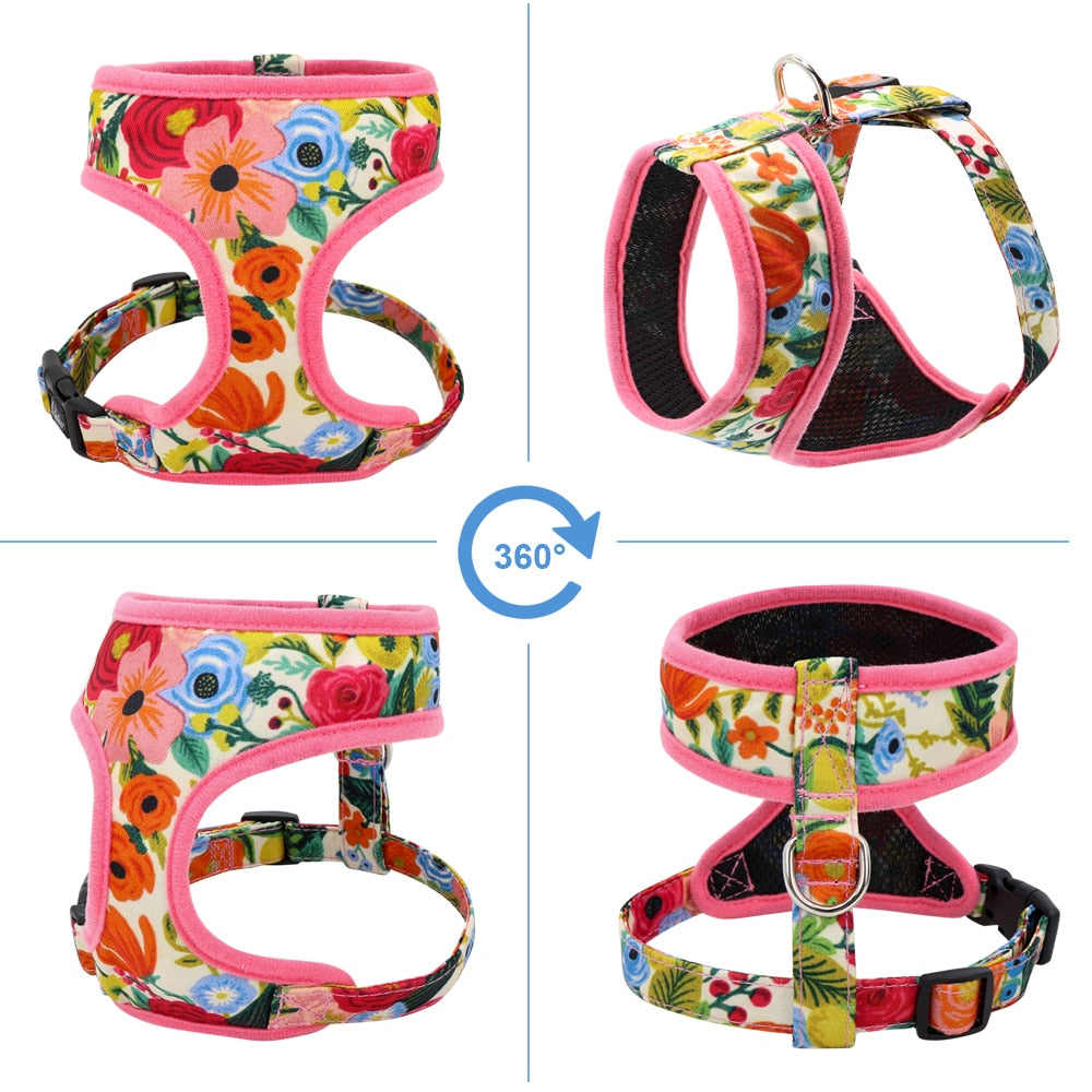 Tropical Flowers Printed Adjustable Pet Harness