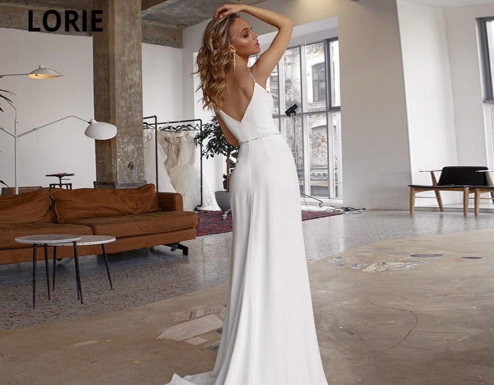 White Mermaid Wedding Dress Soft Satin Beach Gown