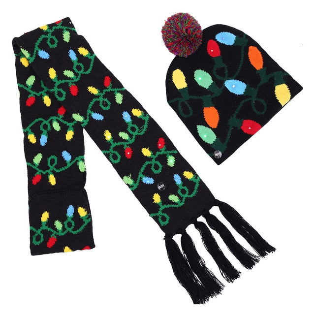LED Knitted Christmas Hat Beanie Light Up Warm Hat