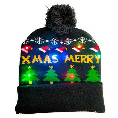 LED Knitted Christmas Hat Beanie Light Up Warm Hat