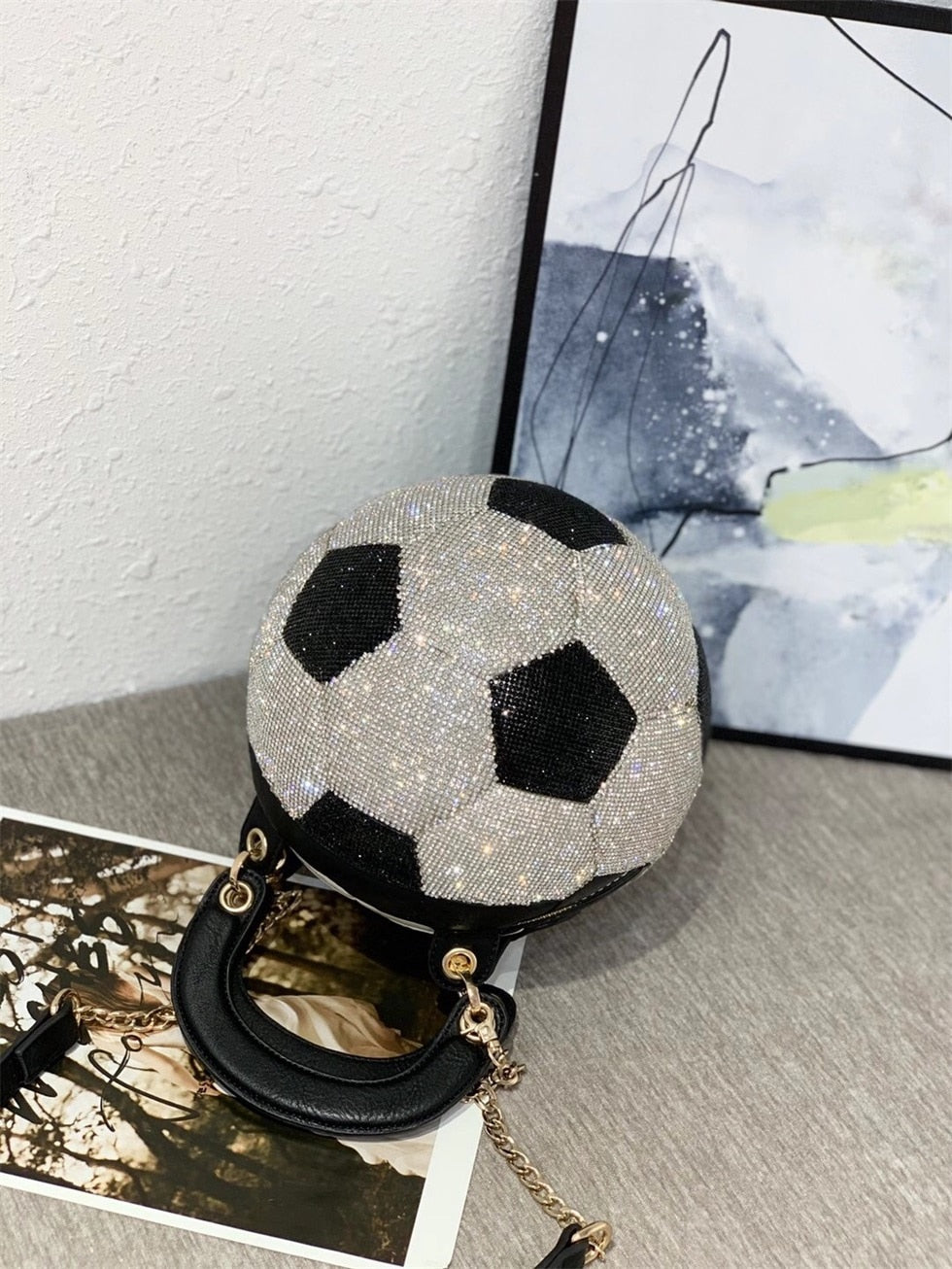 Soccer Shape Crystals Messenger Handbag