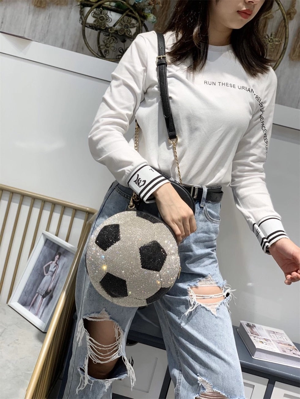 Soccer Shape Crystals Messenger Handbag