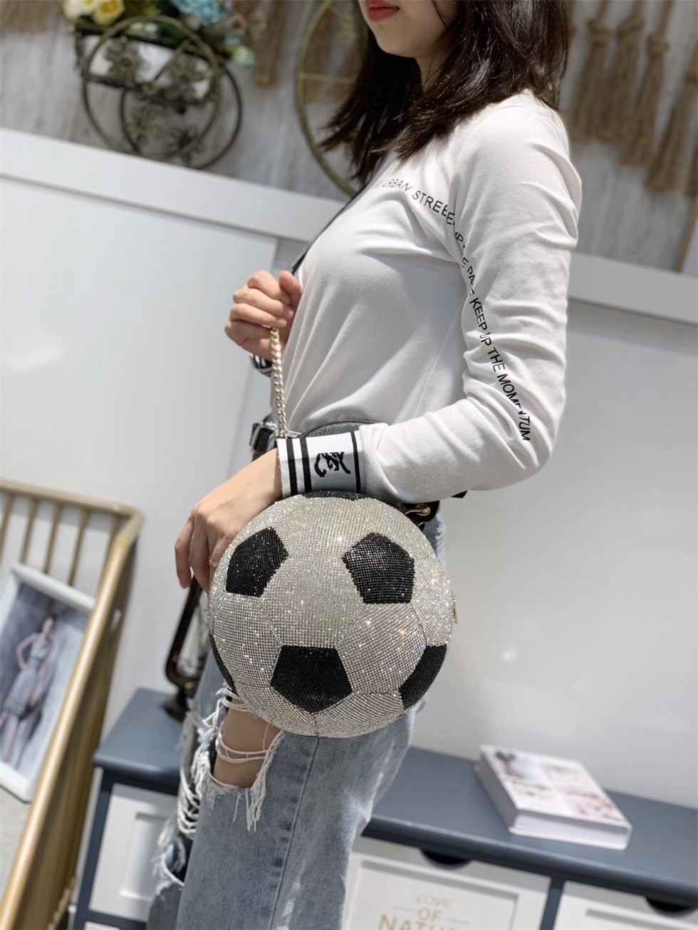 Soccer Shape Crystals Messenger Handbag