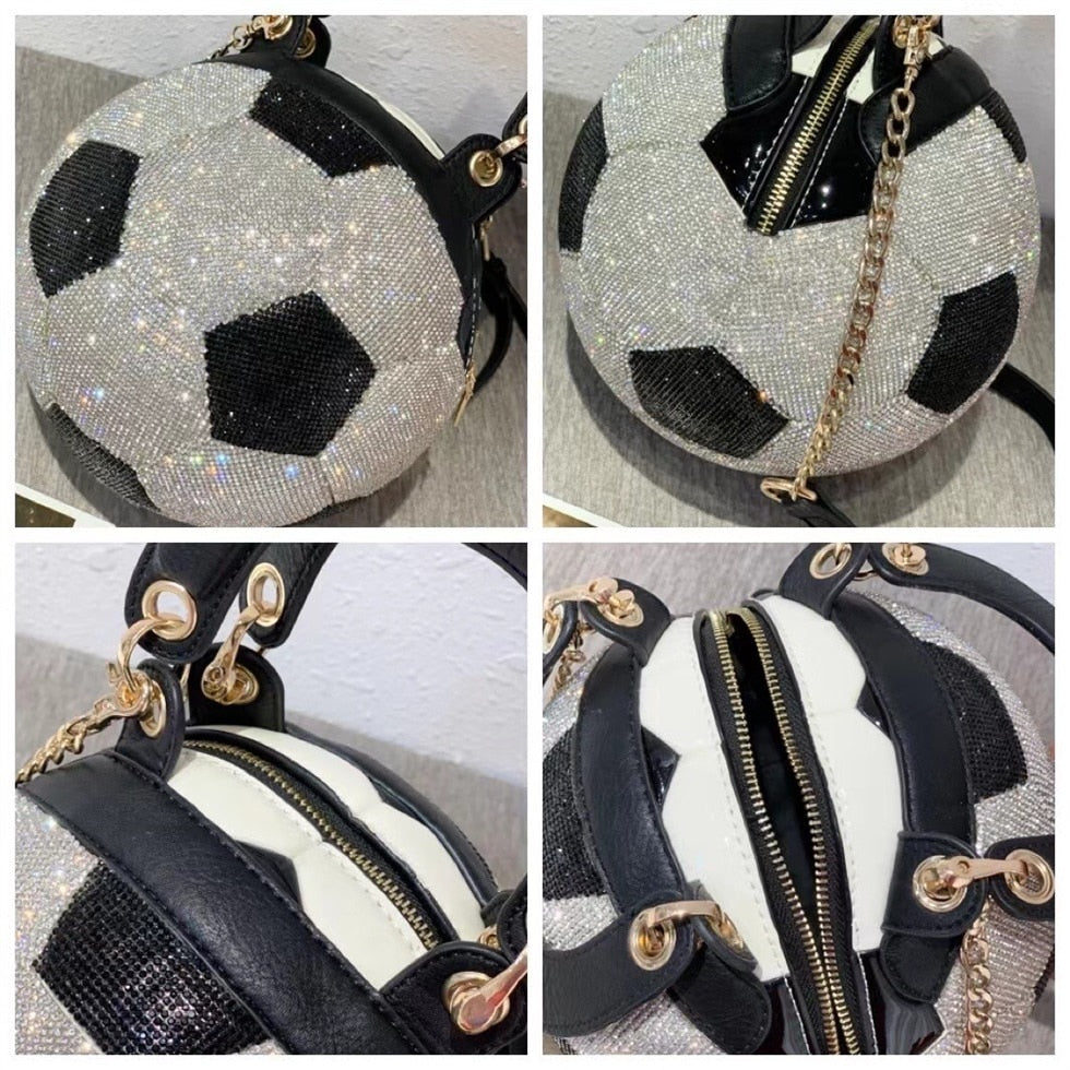 Soccer Shape Crystals Messenger Handbag
