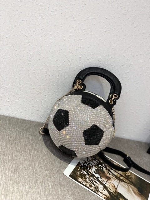 Soccer Shape Crystals Messenger Handbag