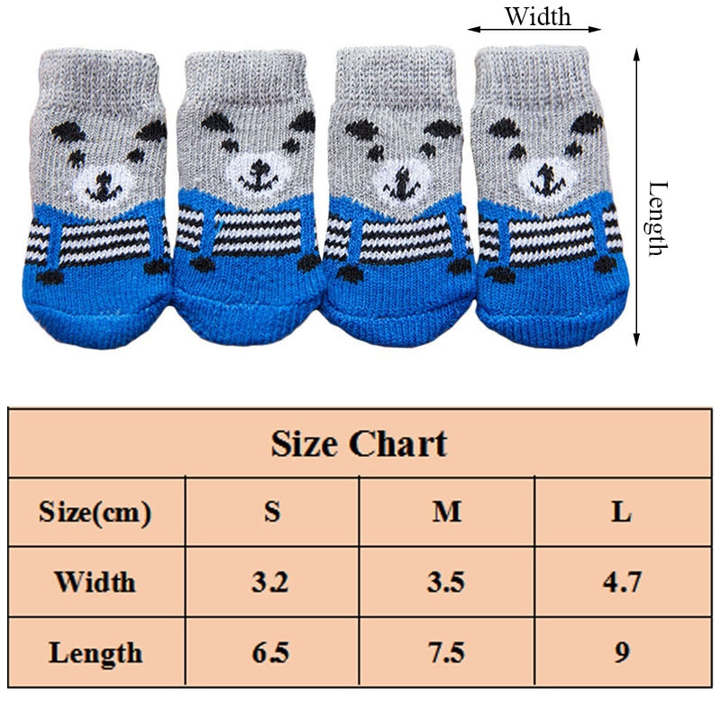 4pcs Warm Puppy Dog Socks Anti Slip