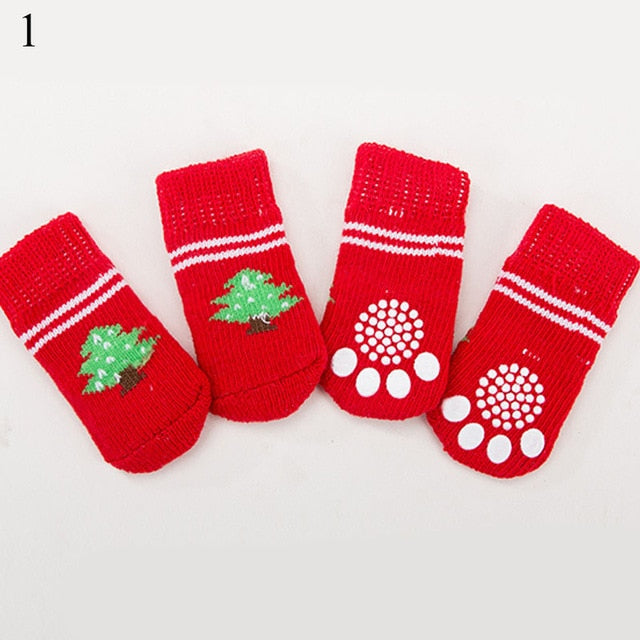 4pcs Warm Puppy Dog Socks Anti Slip
