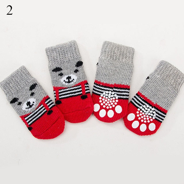 4pcs Warm Puppy Dog Socks Anti Slip