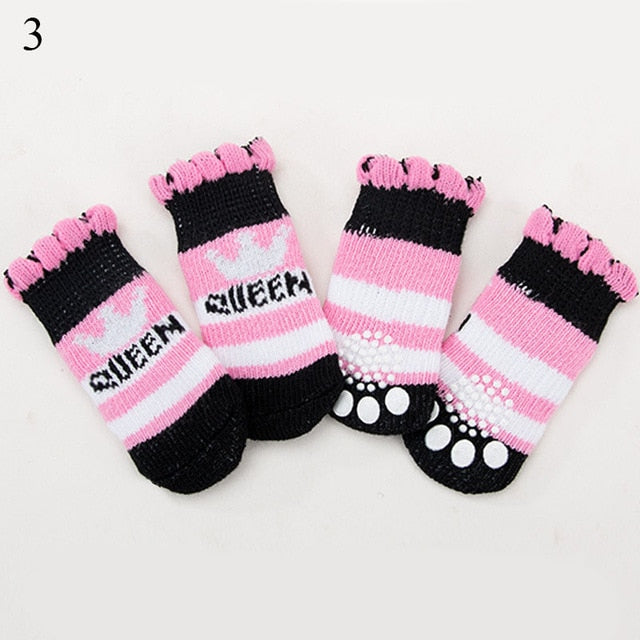 4pcs Warm Puppy Dog Socks Anti Slip