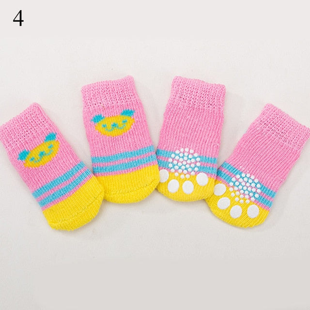 4pcs Warm Puppy Dog Socks Anti Slip