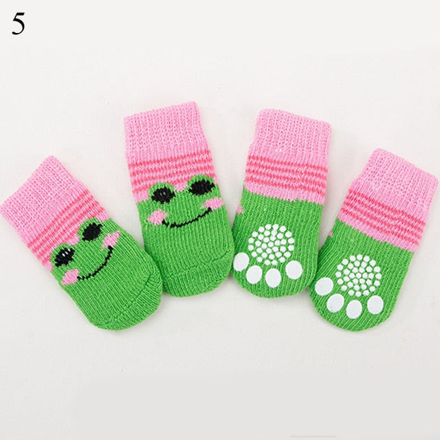 4pcs Warm Puppy Dog Socks Anti Slip