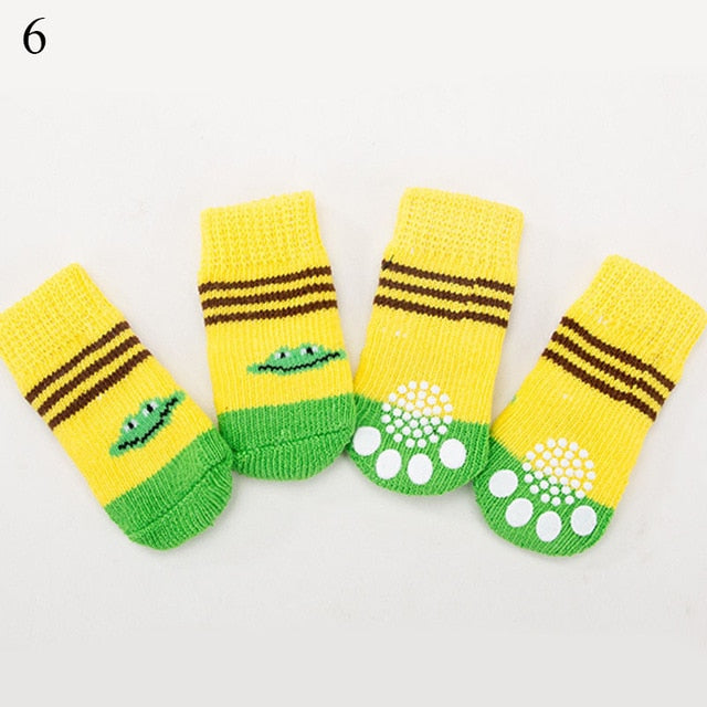 4pcs Warm Puppy Dog Socks Anti Slip