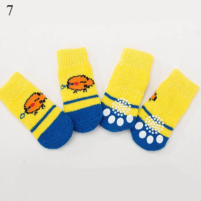 4pcs Warm Puppy Dog Socks Anti Slip
