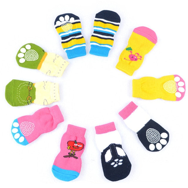 4pcs Warm Puppy Dog Socks Anti Slip