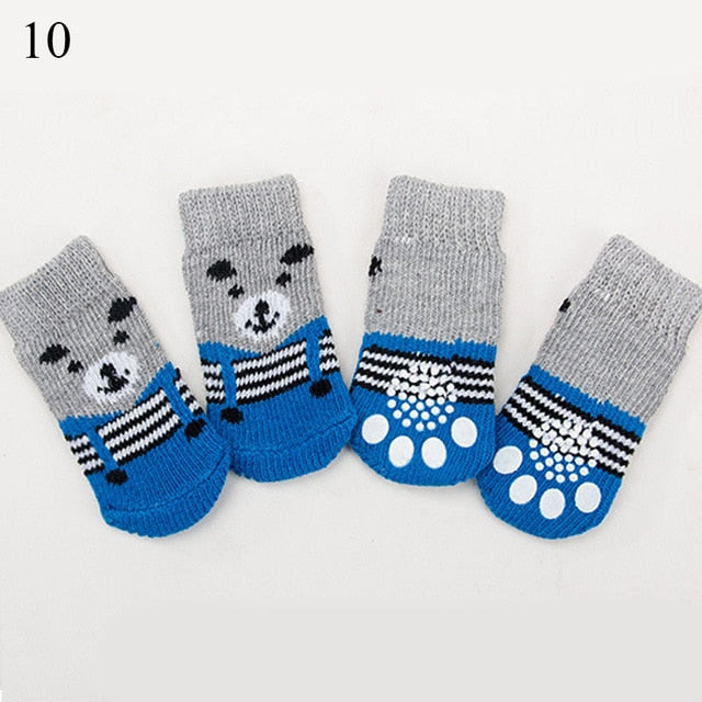 4pcs Warm Puppy Dog Socks Anti Slip
