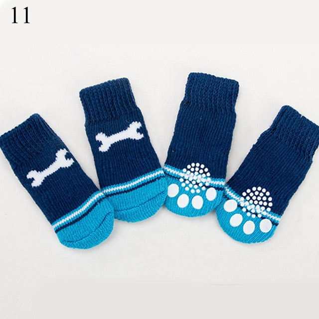 4pcs Warm Puppy Dog Socks Anti Slip