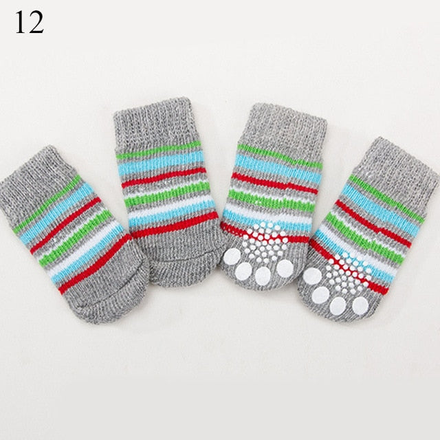 4pcs Warm Puppy Dog Socks Anti Slip