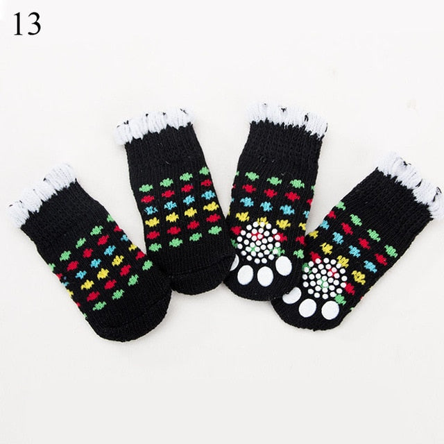 4pcs Warm Puppy Dog Socks Anti Slip