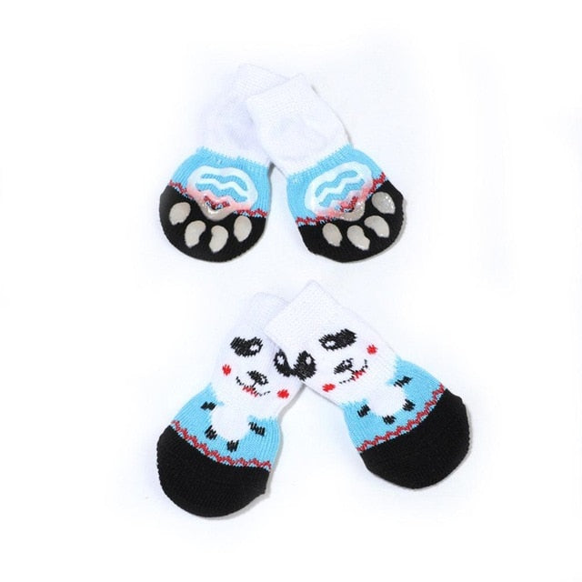 4pcs Warm Puppy Dog Socks Anti Slip