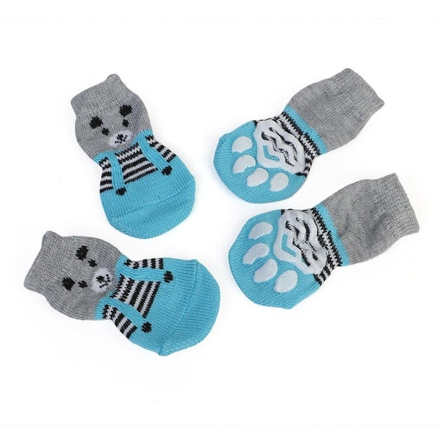 4pcs Warm Puppy Dog Socks Anti Slip