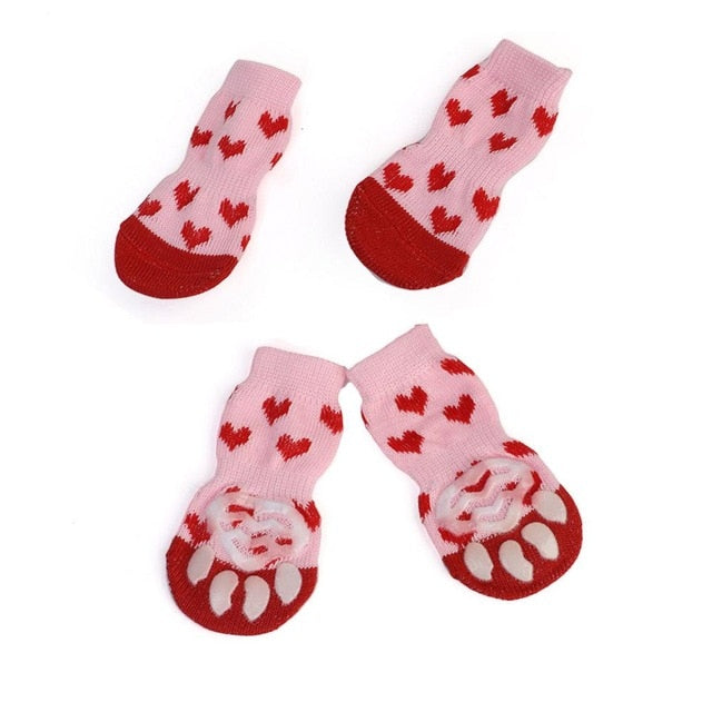 4pcs Warm Puppy Dog Socks Anti Slip